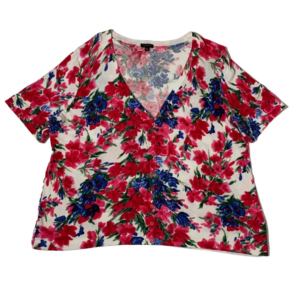 Talbots Petites Multicolored Floral Short Sleeve Button Up Thin Cardigan Sz 2XP
